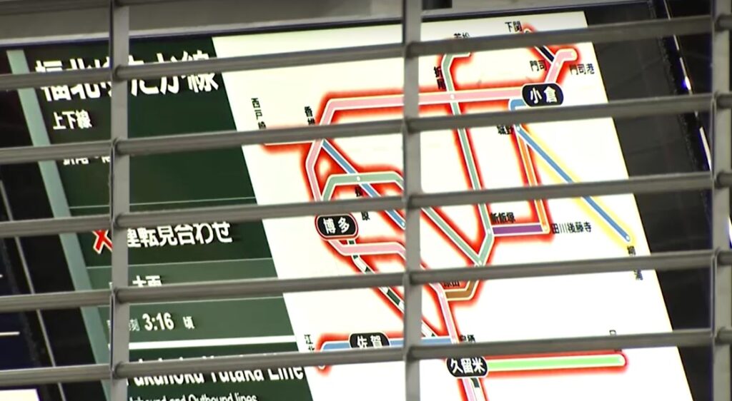 map showing bullet train service suspended in Japan