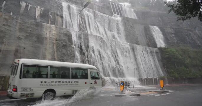 Waterfall caused ny heavy rain in Hong Kong