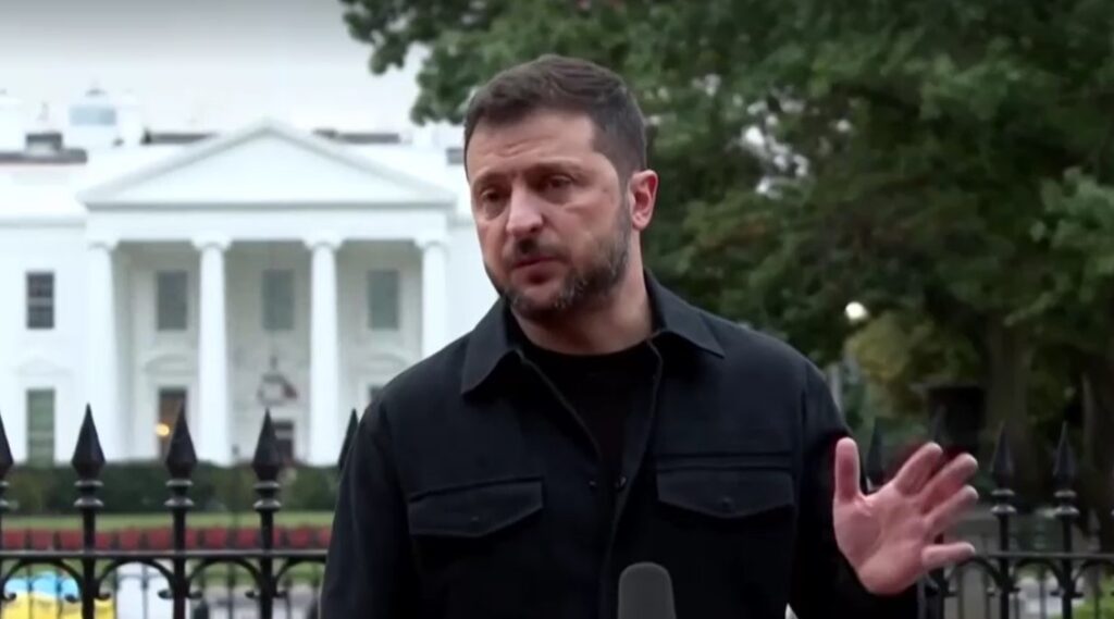 Ukraine President Zelensky at press conference in front of White House