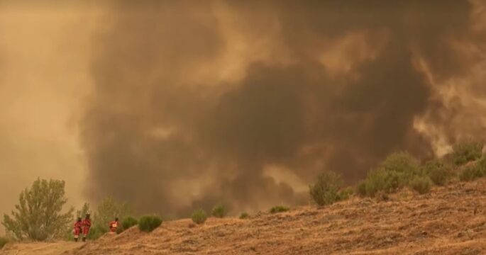 Orange sky from wildfire in Spain