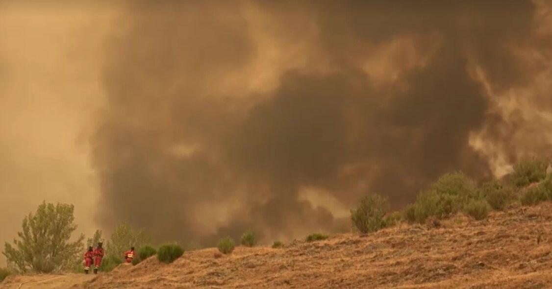 Orange sky from wildfire in Spain