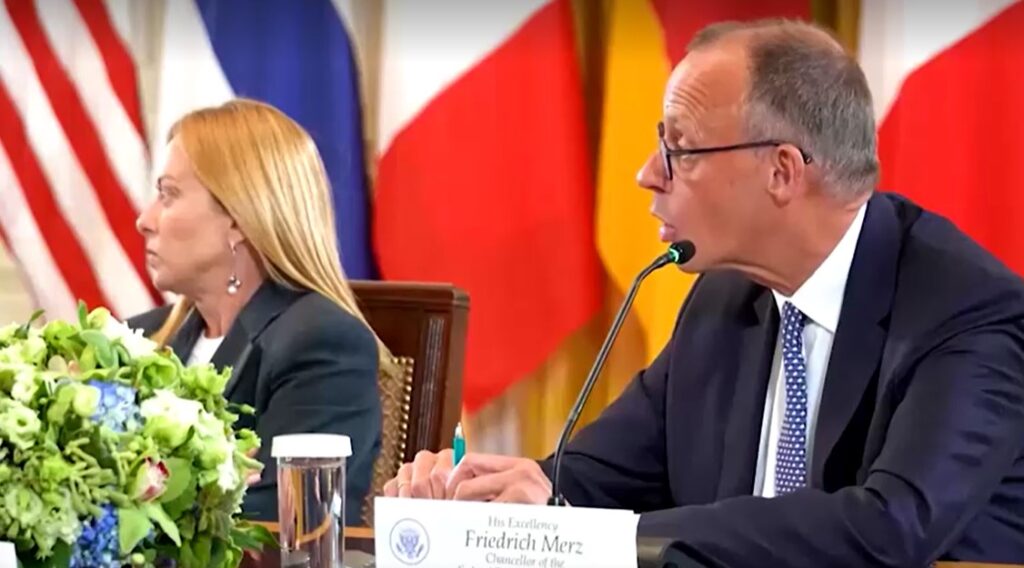 German Chancellor Friedrich Merz speaking