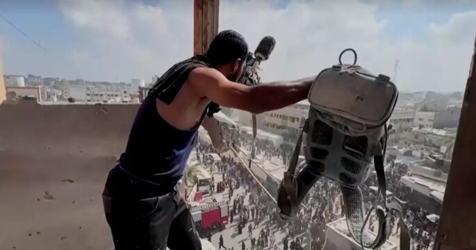 Reuter's cameraman shows equipments damaged in Israeli attacks hospital in Gaza