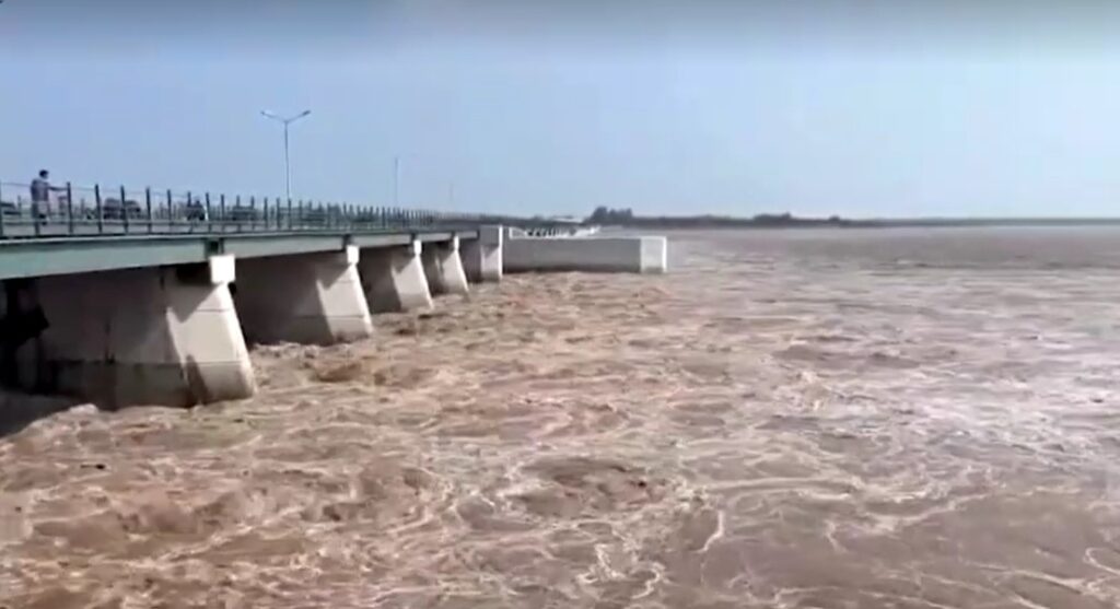 Chenab river flowing under Marala headworks bridge