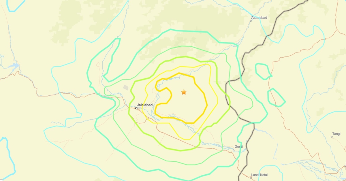 Close up map of earthquake 6.0 in Afganistan