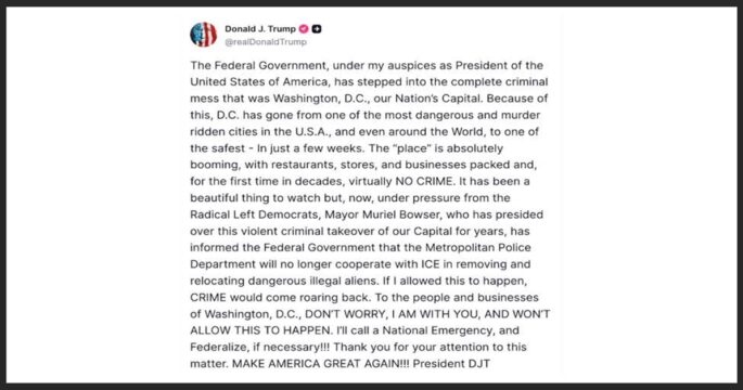 Trump intensifies crackdown on Washington, DC, threatens national emergency over ICE cooperation