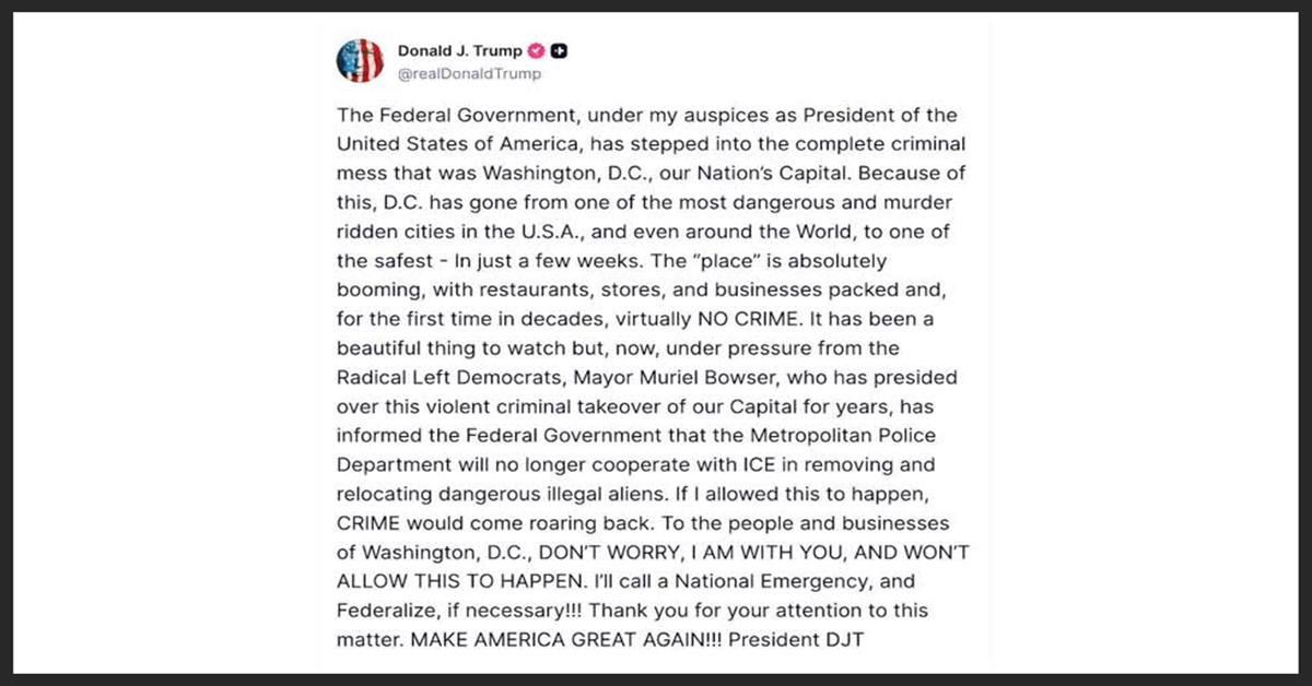 Trump intensifies crackdown on Washington, DC, threatens national emergency over ICE cooperation