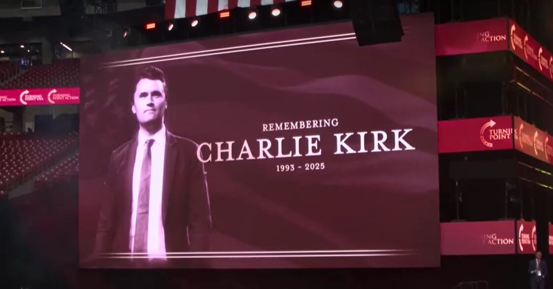 Screen shown Charlie Kirk in his memorial ceremony in Arizona