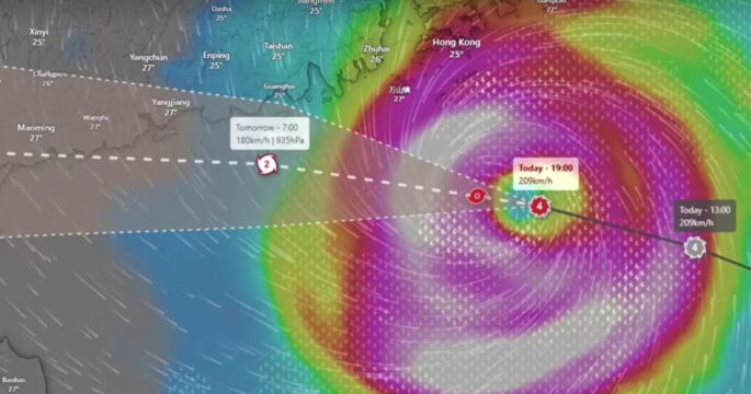 Weather map shows Super Typhoon Ragasa nearing Hong Kong on Sep 24,2025