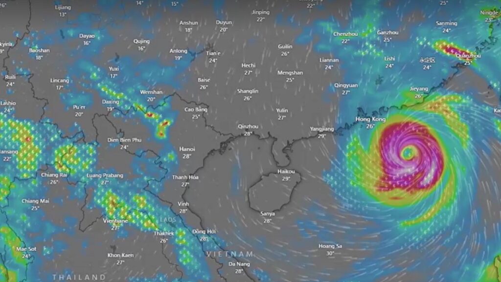 Weather map shows Super Typhoon Ragasa nearing Hong Kong on Sep 24,2025 long shot