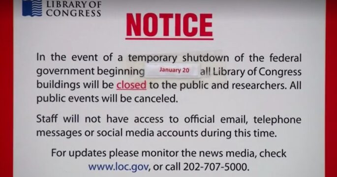 Closed sign outside of U.S. Library Congress during Jan. 2018 shutdown