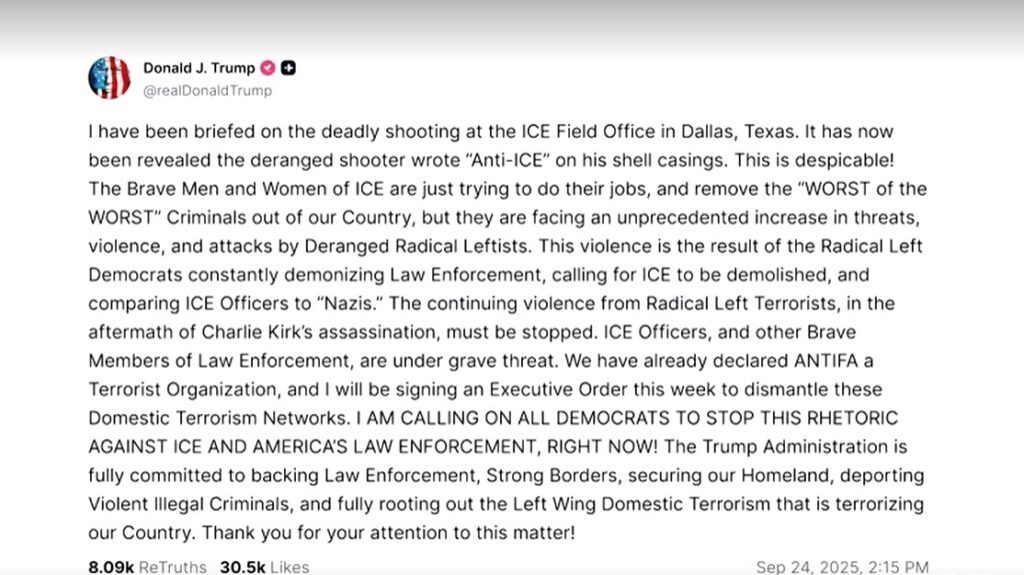 Trump's post in ICE shooting